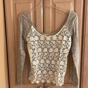 Free People crochet daisy long sleeve tee